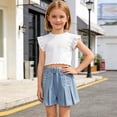 thumbnail image 5 of Taqqpue Girl's Denim Ruffle Skirts Mini Flared Pleated Toddler Jean Skorts with Shorts Underneath 2-12 Years, 5 of 7