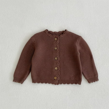 

Button Down Solid Color Cardigan for Girls Toddler Kids Girl Ribbed Cardigan Sweaters Size 3M-3T Brown 9-12 Months