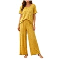 thumbnail image 7 of SHTXOZHI Womens Loose Wide Leg Pants Pajamas Set Short Sleeve Crew Neck Top Comfortable Soft Printed Sleepwear, 7 of 7
