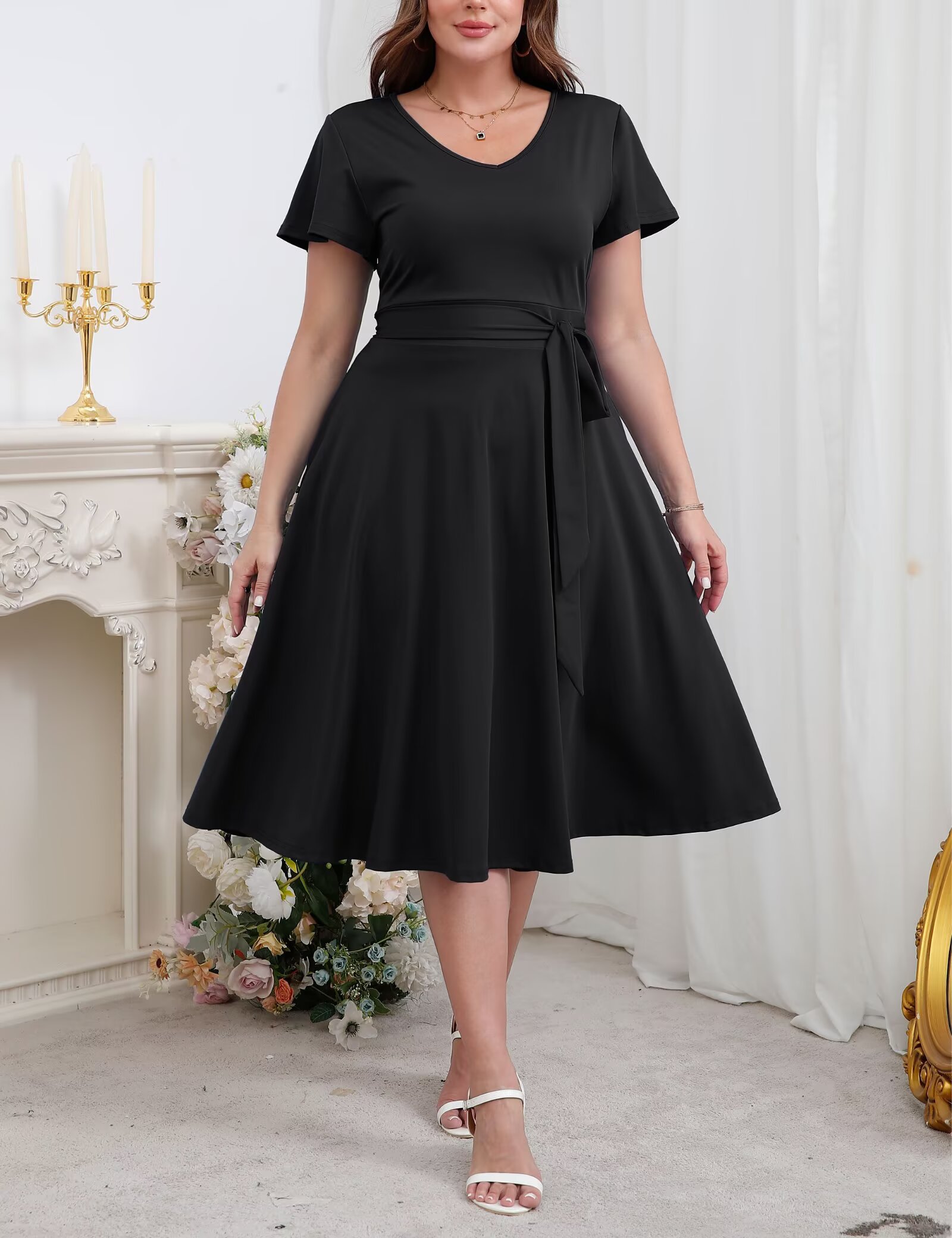 FOLUNSI Women's Plus Size V-Neck Midi Dress photo 3