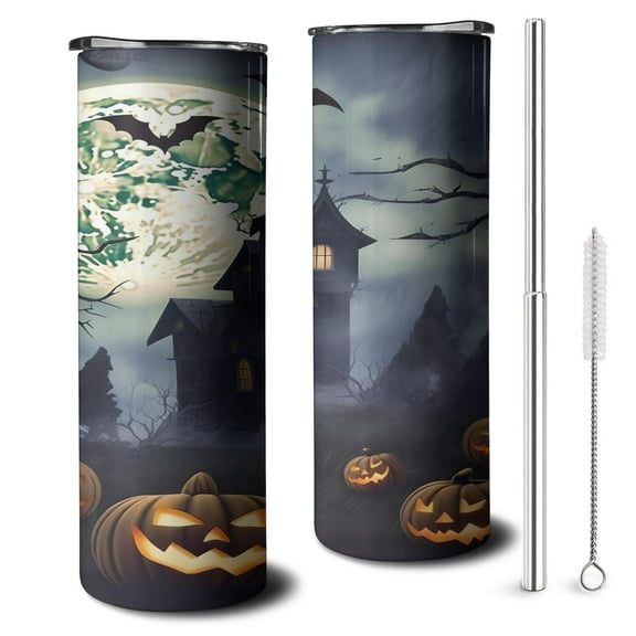 Gothic Halloween 20oz Skinny Tumbler - Skeleton Spider Web Print Stainless Steel Insulated Cup