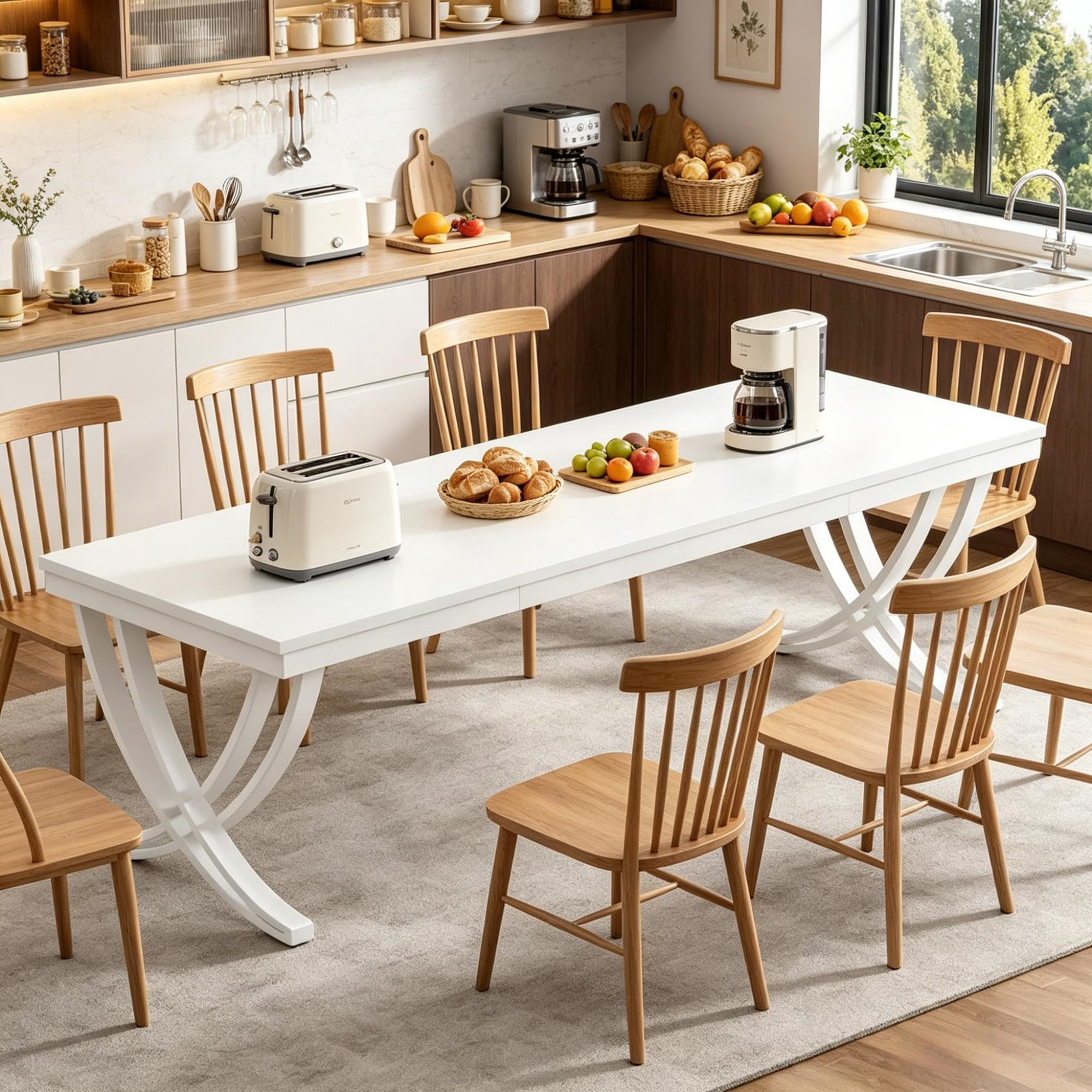 Astoutdoor Dining Table, Rectangular, Seats 6-8, 78 in Length