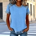 thumbnail image 2 of UAMVSH Short Sleeve Shirts for Women Crewneck Patchwork Knit Tops Casual Summer Loose Striped T Shirt Fashion Clothing, 2 of 5