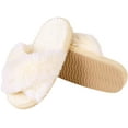 thumbnail image 4 of Women's Soft Plush Lightweight House Slippers Fuzzy Cross Band Slip on Open Toe Cozy Indoor Outdoor Slippers, 4 of 13