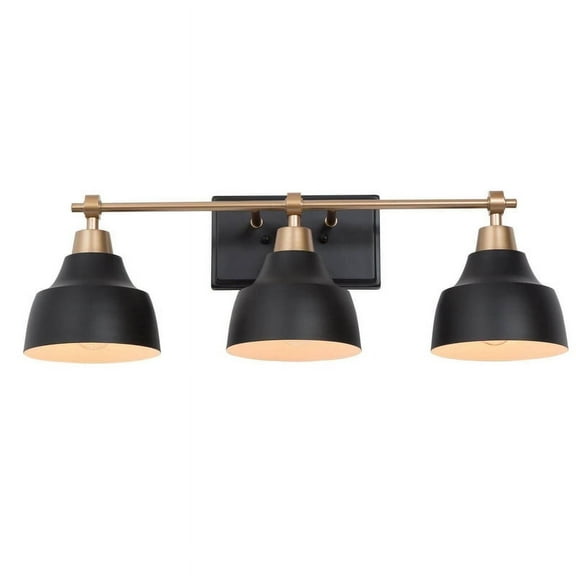 LNC Modern 3-Light Black and Gold Vanity Light with Domes, 24-Inch Bathroom Wall Fixture
