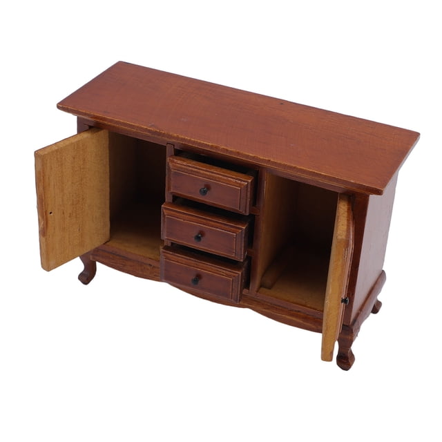 Muebles de Casa de Muñecas de Madera, 2 Puertas 3 Cajones 1:12 Gabinete de Casa de Muñecas de Abedules en Miniatura Detallada para El Hogar