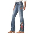 thumbnail image 3 of Women'S Floral Embroidery Mid Waist Mid Stretch Bootcut Jeans with Pockets Blue XL, 3 of 9
