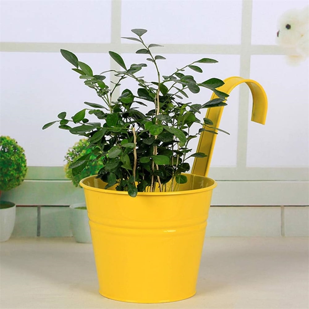 6Pcs Colorful Metal Iron Fence Planter,Hanging Flower Pots for Outdoor Indoor Plants with Removable Hooks,Tin Buckets Plant Pots,Multifunction Storage Box,Wall Fence Home Office Decor