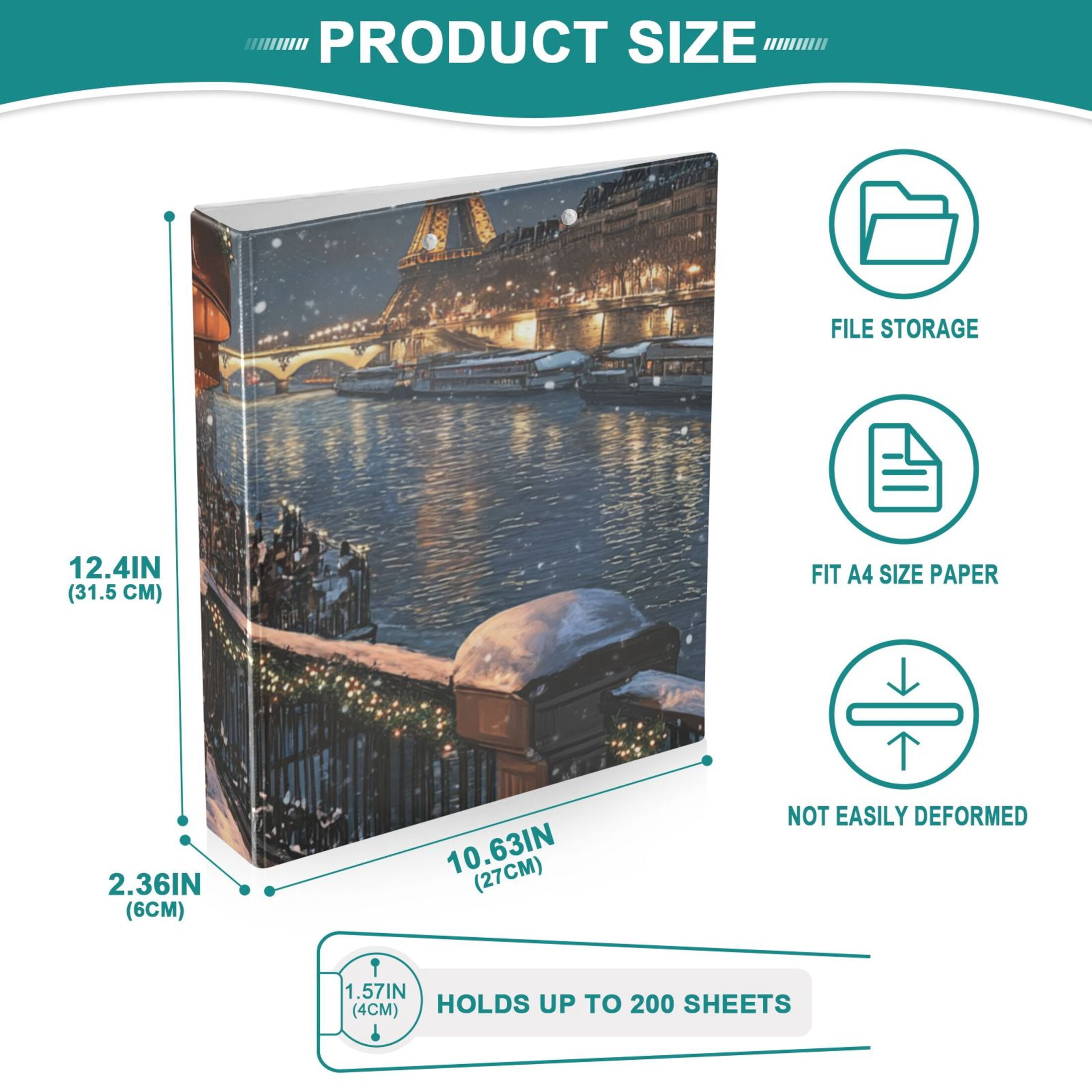 Cozy Cafe Tower Lake 3 Ring Binders 1.5 inch Hardcover File Folders with Interior Pockets A4 Size Organizer for School Office Hospital