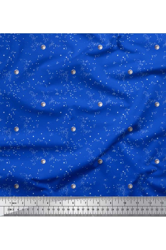 Poly Georgette Fabric Moon & Star Shirting Print Sewing Fabric Yard 52 Inch Wide