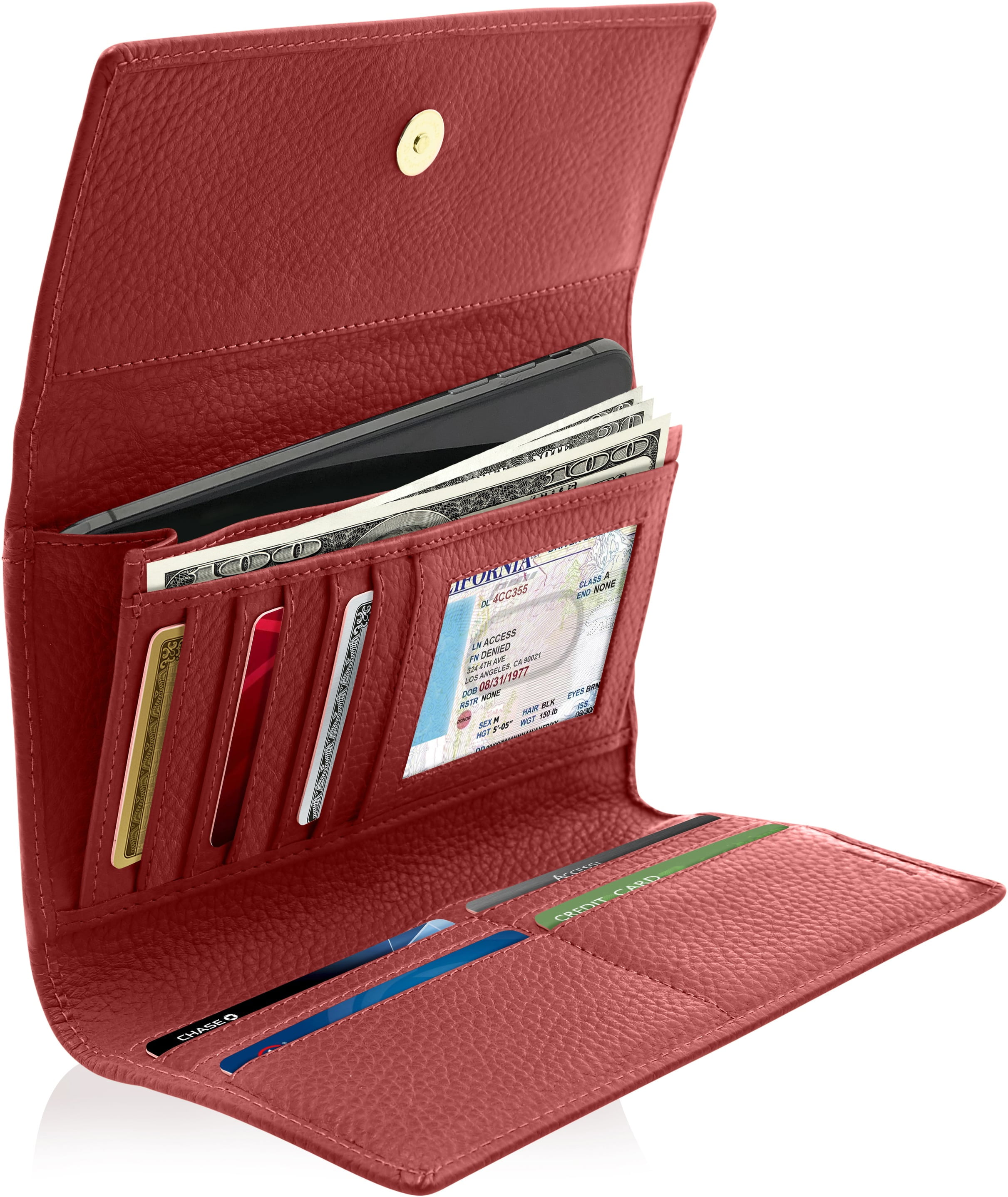 Ladies Leather Purse Wallet Organizer Red with Large Coin Pocket RFID PROOF 