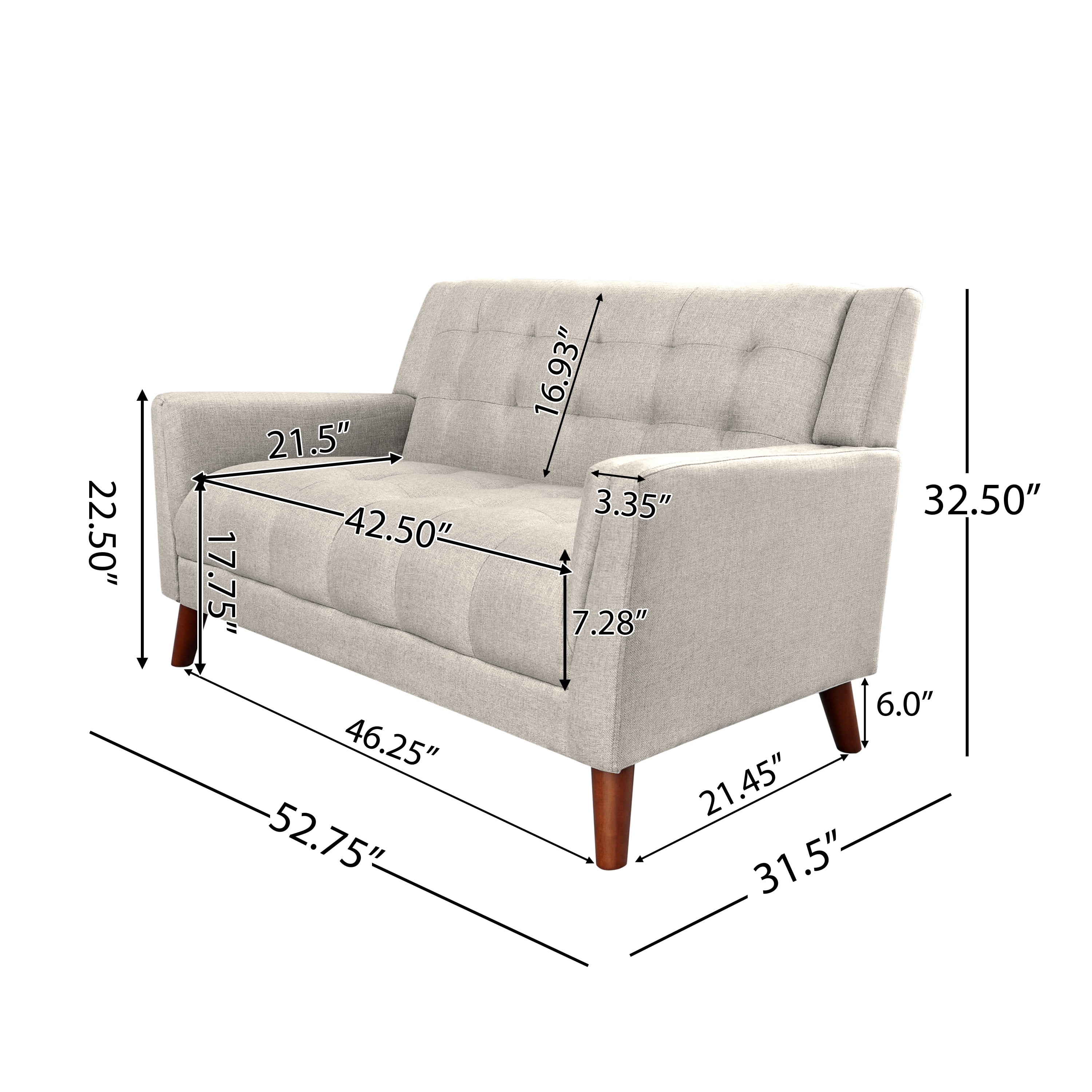 Noble House Laiah Mid Century Modern Fabric Tufted Loveseat, Beige