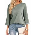 thumbnail image 2 of Women'S Shirts Fashion 3/4 Length Sleeve T Shirts Cute Crewneck Casual Tops Basic Blouses Green L, 2 of 8