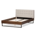 thumbnail image 4 of Baxton Studio Mitchell Rustic Industrial Walnut Wood Beige Fabric Dark Bronze Metal Queen Size Platform Bed, 4 of 8