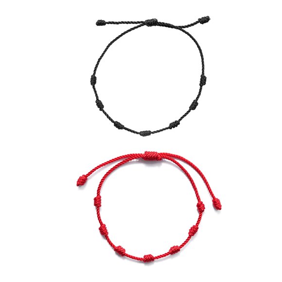 Knotted Bracelets with 7 Lucky Knots Adjustable Length 7 Lucky Knots Braided Rope Woven Wristband Simple Handcrafted Hand Chain for Unisex Black