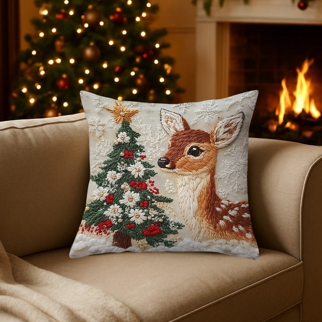 Uuiauoio Christmas Printed Pillow Cover 17.7x17.7 Inches, Decorative Holiday Pillowcase for Living Room Sofa and Bedroom, Soft Cotton Fabric with Hidden Zipper and Festive Design