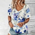 thumbnail image 2 of Women Tops Summer 2024 Casual Short Sleeve T Shirts Loose Soft V Neck Solid Color Basic Tunics Blouse Lightweight Breathable Ladies Going Out Tops Daily Wear Tees Work Blouses, 2 of 6