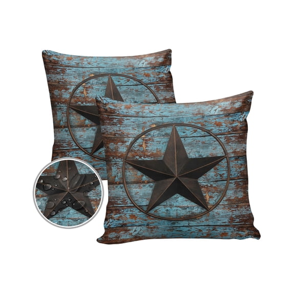 Pack of 2 Outdoor Pillow Covers, Vintage Wood Textured Background West Star of Texas Waterproof Square Throw Pillowcase Cushion Decorative Pillow Covers for Couch Patio Tent, 16x16 in