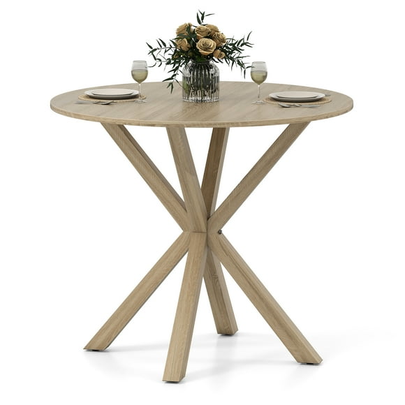 Gymax 36'' Round Farmhouse Dining Table for 4 w/Stable Intersecting Pedestal Base Gray