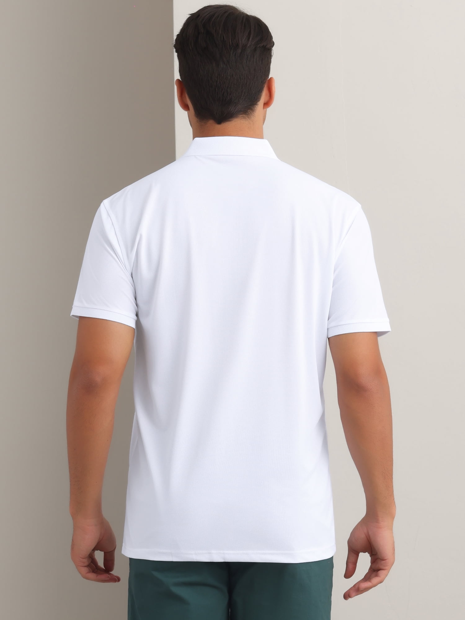 DARING DIVA Men's Solid Stretch Short Sleeve Slim Fit Golf Shirt M White