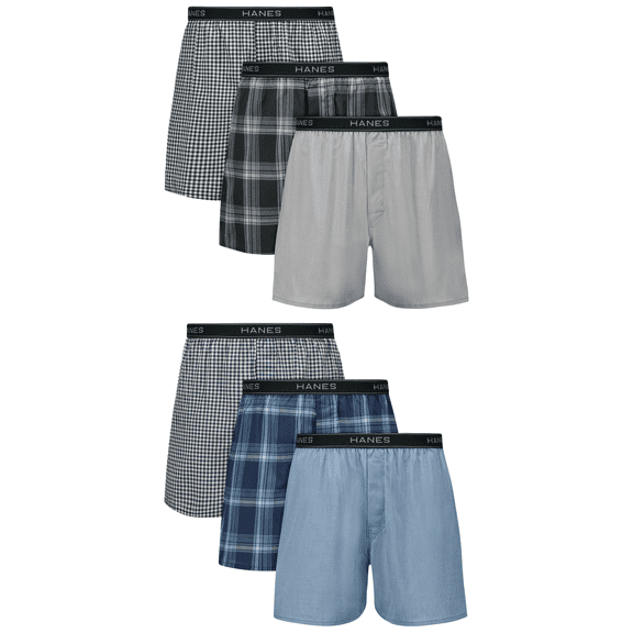 Hanes Men's Underwear Boxers Pack, 6-Pack, Cotton Stretch, Assorted Plaids & Prints