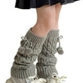 thumbnail image 2 of Zunfee Juniors' Leg Warmers 3-15T Gray - Acrylic Cable Knit with Pom Poms & Drawstring, Warm Soft for Cool Weather, 2 of 3