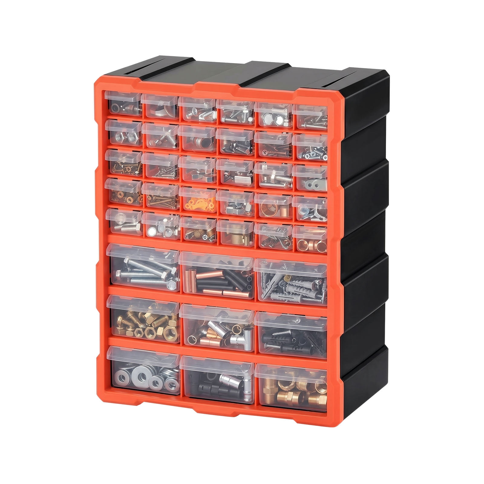KFFKFF 39-Drawer Plastic Storage Organizer, Stackable Cabinet for Garage Organization, Wall-Mounted Toolbox for Small Parts, Hardware, Beads, Screws, Crafts, and Building Bricks