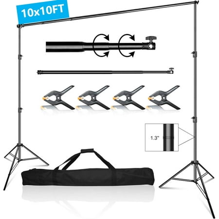 Image of IAZ Backdrop Stand Heavy Duty 10 x 10 ft Adjustable Backdrop Stand Kit Photo Photography Background Stand with Carry Bag