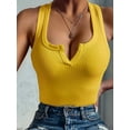 thumbnail image 5 of Women'S Summer Sleeveless Tops Ribbed Knit Notched V Neck Fitted Tank Shirts Yellow M, 5 of 9