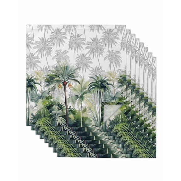 Summer Tropical Leaves Cloth Napkins Washable Set of 8, Green Botanical Palm Trees Reusable Dinner Table Napkins Cloth Bulk for Weddings Kitchen Restaurants Hotel Events Parties 20 x 20 Inch