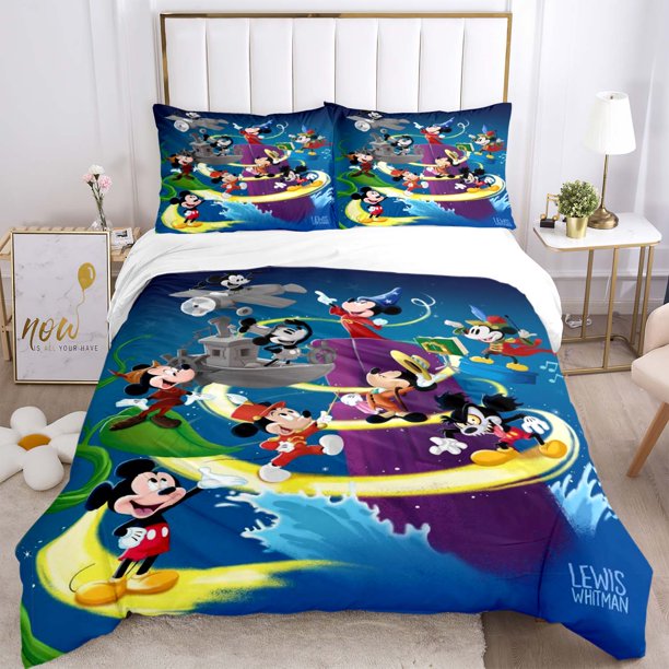 Disney Mickey Minnie Mouse Quilt Cover Pillowcase Bedding Three Piece Set Multi Size Comforter Duvet Cover Anime Bedding SetsAU Double 180x210cm Gao Jinjia LED