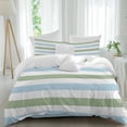 thumbnail image 2 of Sage Green Blue Striped Duvet Cover Set, Farmhouse Sage Green Stripes Soft Duvet Cover Full Size Bedding Set 4 Pieces, 1 Quiltcover and 2 Pillowcases with Zipper, 1 Bed Sheet for All Seasons, 2 of 9