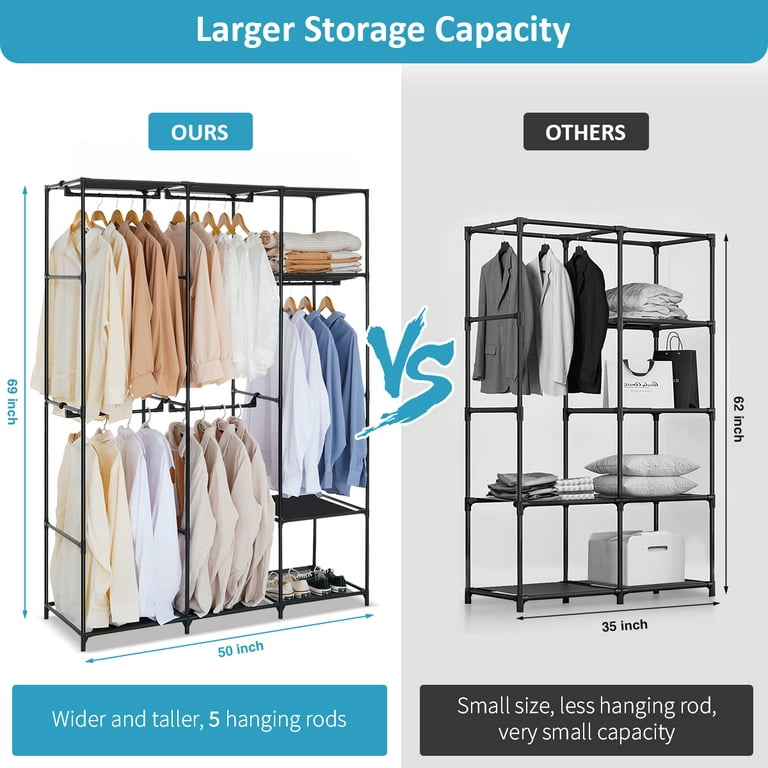 Heavy Duty Closet Organizer Metal Garment Rack Clothes Hanger Storage Shoes  Rack