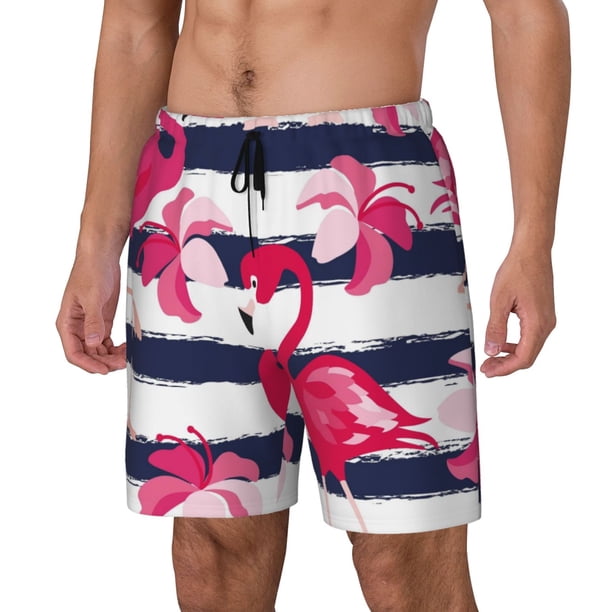 Balery Pink Flamingos Bañador para hombre, shorts de playa de secado rápido con entrepierna y forro de compresión-Large