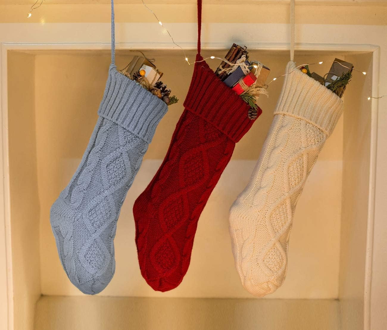 6 Pcs Christmas Stockings, 18 Inch Large Size Cable Knitted Stocking Gifts & Decorations for Family Holiday Xmas Party