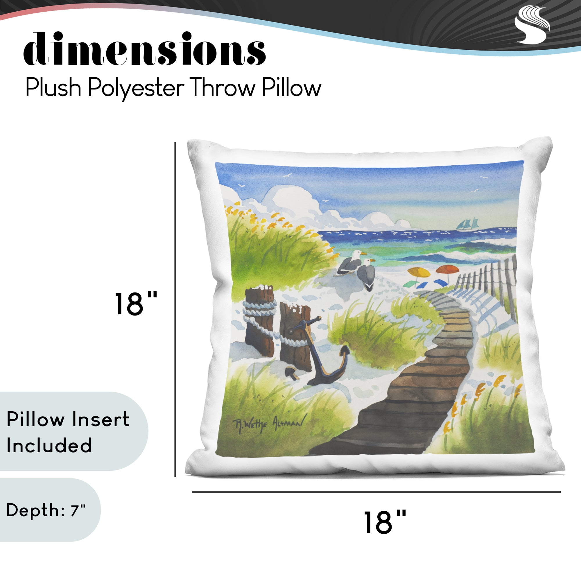 Stupell Industries Seagull & Anchor on Shore Decorative Printed Throw Pillow, design by Robin Altman, 18 x 7 x 18