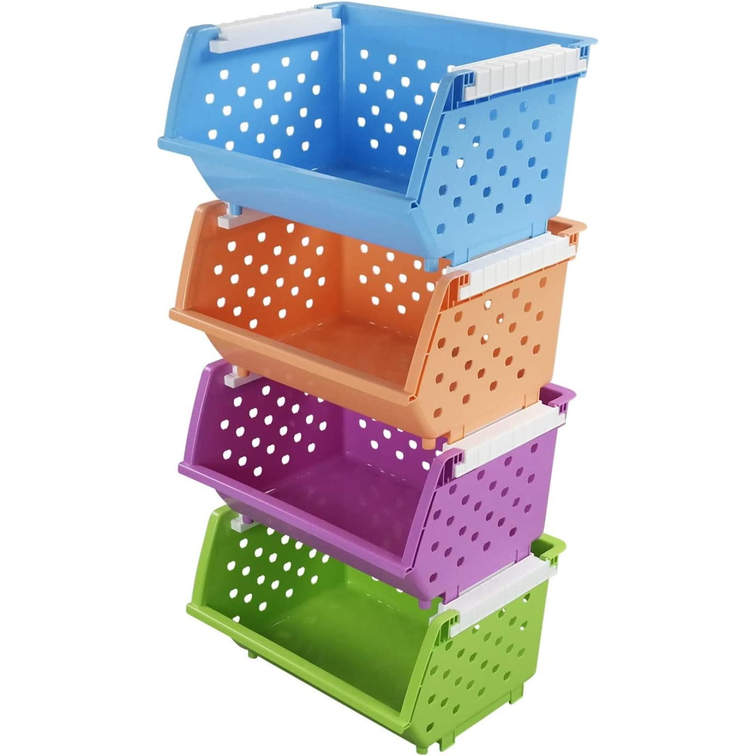4Pack Plastic Stackable Storage Baskets, Colored Stacking Bin