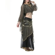 BellyLady Belly Dance Hip Scarf 158 Gold Coins Dance Skirt-Black