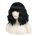 thumbnail image 3 of RightOn Black Wig with Bangs Short Curly Wavy Wig Black Wig for Women Synthetic Wigs Black Hair Wigs with Wig Cap, 3 of 7