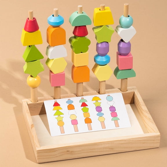 Eolstice Wooden Bead Sorting And Shape-sorting Stacking Toy, 5-bead Color And Shape Sensory Education Puzzle, for Toddlers And Preschoolers, Fine Motor Skills, Learning Toy
