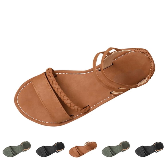 ATENAR Women Sandals Fashion Solid Color Sandals for Women Outdoor Shoes Women Brown 8