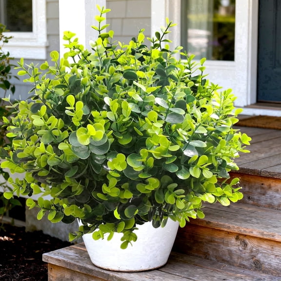 12 Pcs Artificial Plants Outdoor UV Resistant Fake Plants, Outdoor Artificial Fake Flowers Plastic Faux Greenery Plants Boxwood Shrubs for Porch Garden Patio Window Box Decor