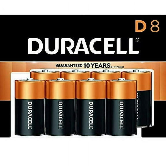 Duracell Copper Top D Alkaline Batteries with Recloseable Package Long Lasting, 8 Count, 2 Pack