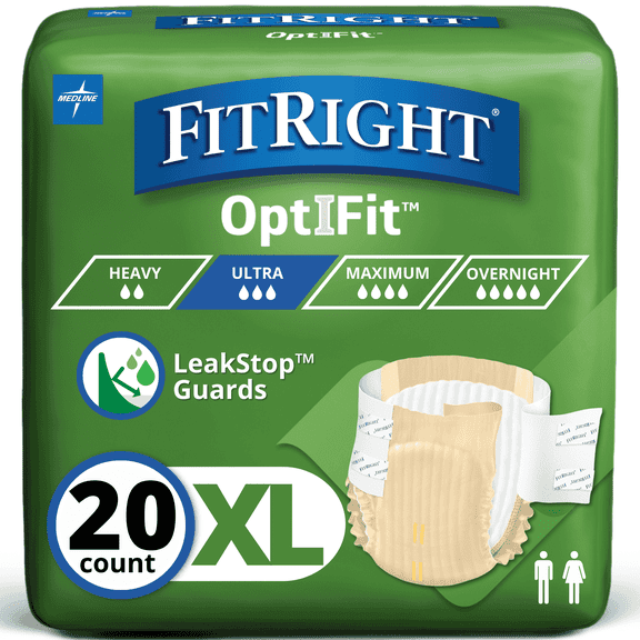 FitRight Adult Incontinence Briefs, Diapers with Tabs, Ultra Absorbent, XL, 56in 64 in, 20 Count