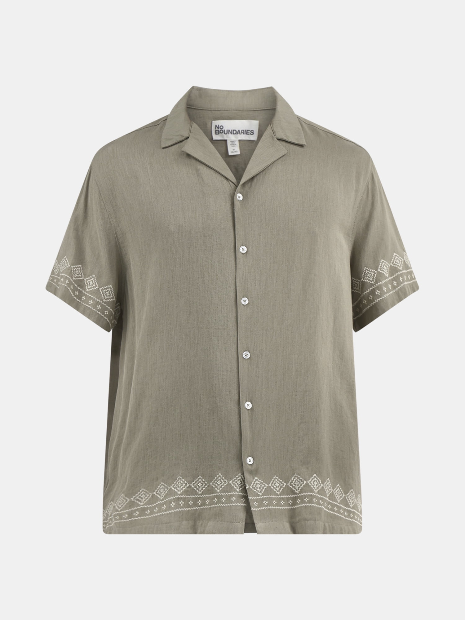 No Boundaries Men's & Big Men's Button Down Embroidered Hem Summer Shirt, Sizes XS-5XL