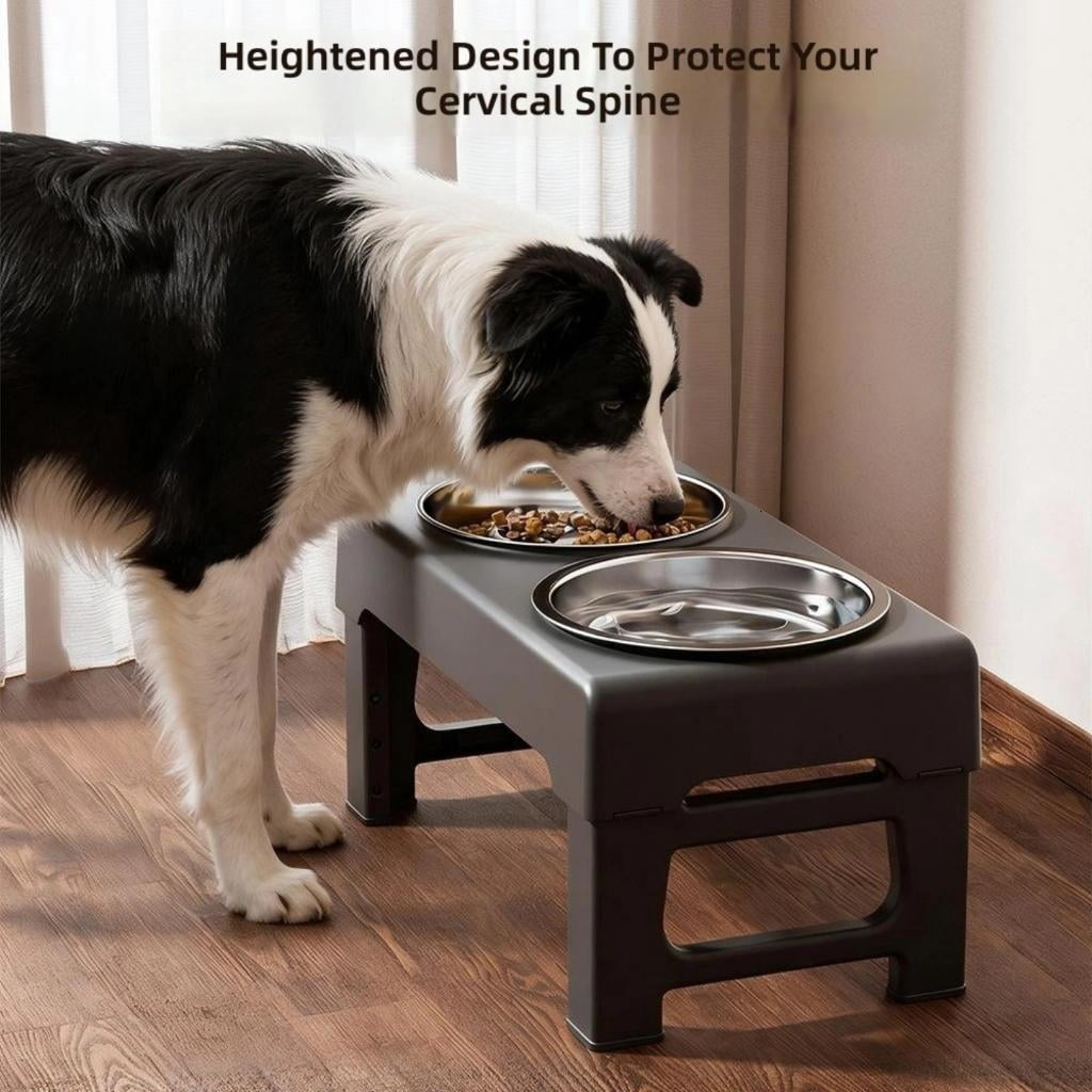 Giaone Adjustable Elevated Dog Feeder With Slow Feeder Bowl And Stainless Steel Dishes