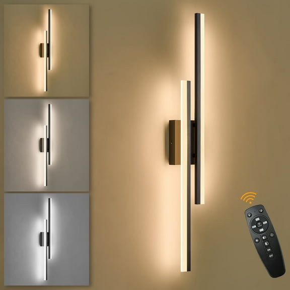 LED Wall Sconce Black Modern Remote Wall Light Fixtures for Living Room, Dimmable LED Vanity Light Indoor Remote Wall Sconce for Bedside Bedroom Bathroom Dining Room, 31.5inch 1 Pack