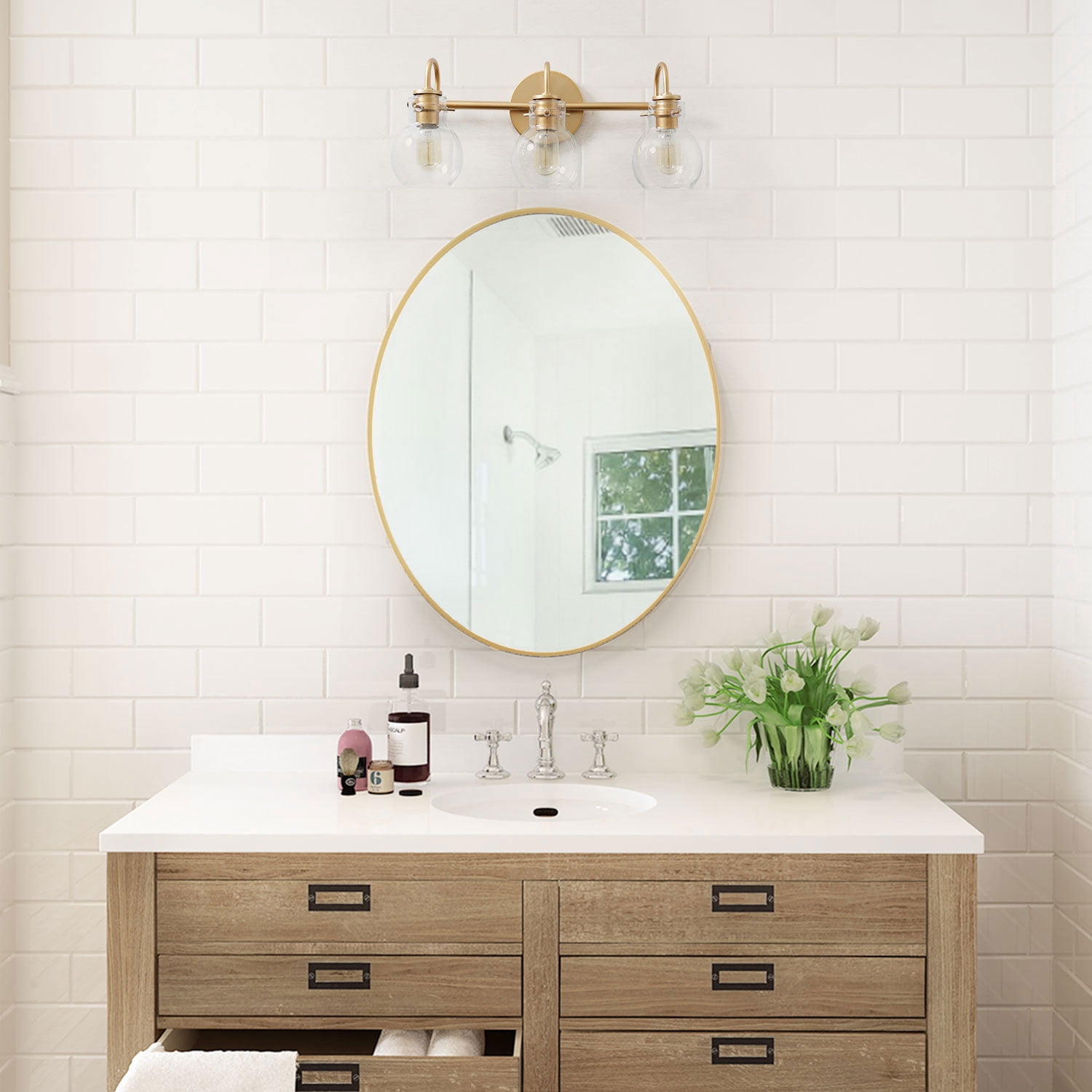 LNC Wall Light Gold 3-Light Modern Bathroom Vanity Fixture with Clear Glass