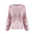 thumbnail image 4 of Helii Womens Waffle Knitted Pullover Sweaters Crew Neck Long Sleeve Tops Lightweight Relaxed Fit for Women Fashion Clothes Pink M, 4 of 4