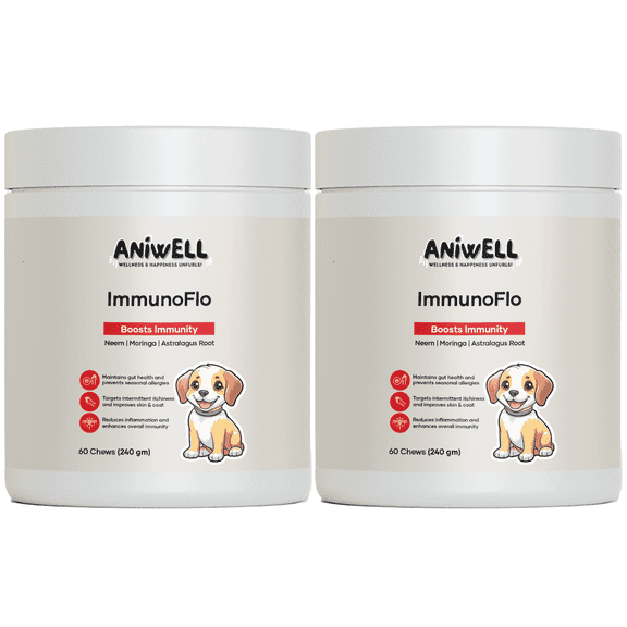 Aniwell ImmunoFlo Dog Allergy Relief Chews – Immune Support & Anti Itch for Dogs | Astragalus, Moringa, Neem, Probiotics | Dog Yeast Infection & Seasonal Allergy Supplement | Soft Chews All Breeds